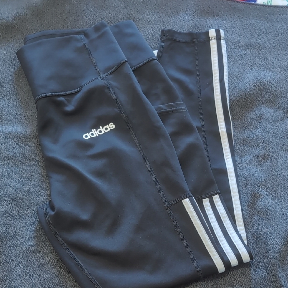 Adidas Black and White Leggings with Classic Stripes